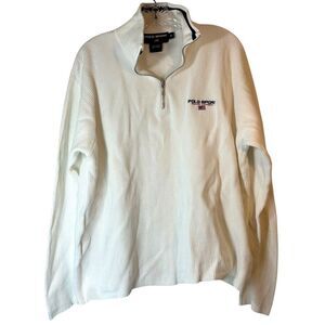POLO SPORT Ralph Lauren Mens Sweater Xl White Spell Out USA Flag 1/4 Zip Ribbed